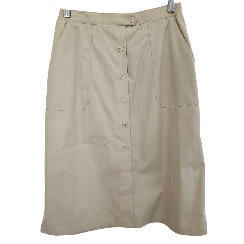 Vintage 80s Koret Skirt Womens Size 10 Tan Midi Preppy Coquette Button Down